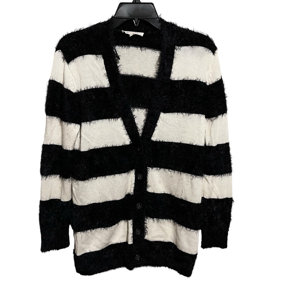 Two By Vince Camuto Black White Striped Long Sleeve Button Front Cardigan Sz XS